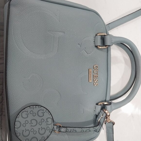 Guess Brynlee Status Satchel 9.5 L 7.5 W Robin Egg Blue /Gold Tone HW Never Worn - Picture 9 of 12